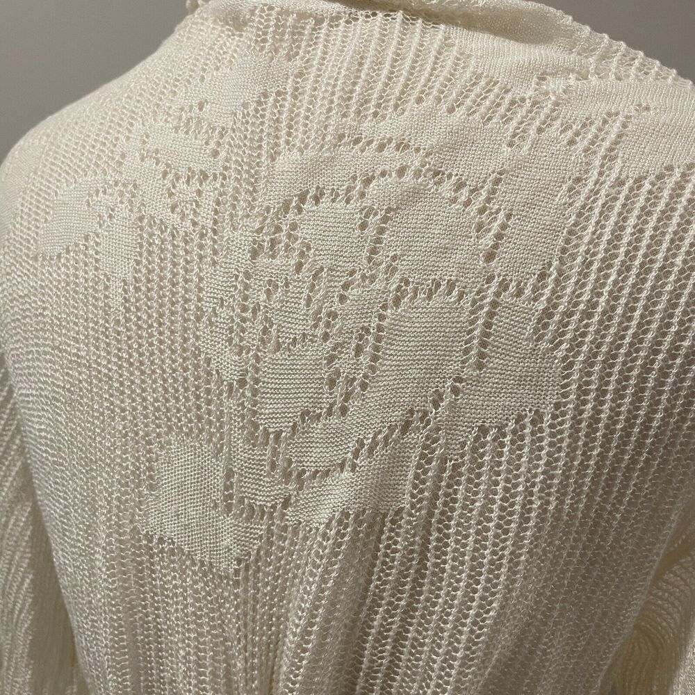 Moth‎ Anthropologie White Knit Cardigan Sweater Crochet Belted Linen M Boho - Picture 3 of 13